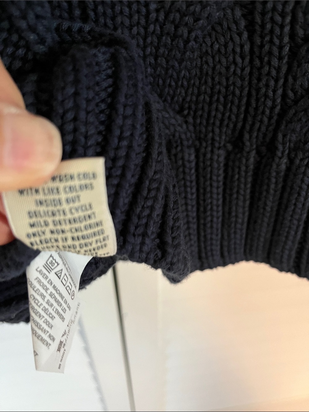 LL Bean Cotton Cable Knit Pullover Sweater Navy Blue Sz Petite XS - Picture 7 of 8